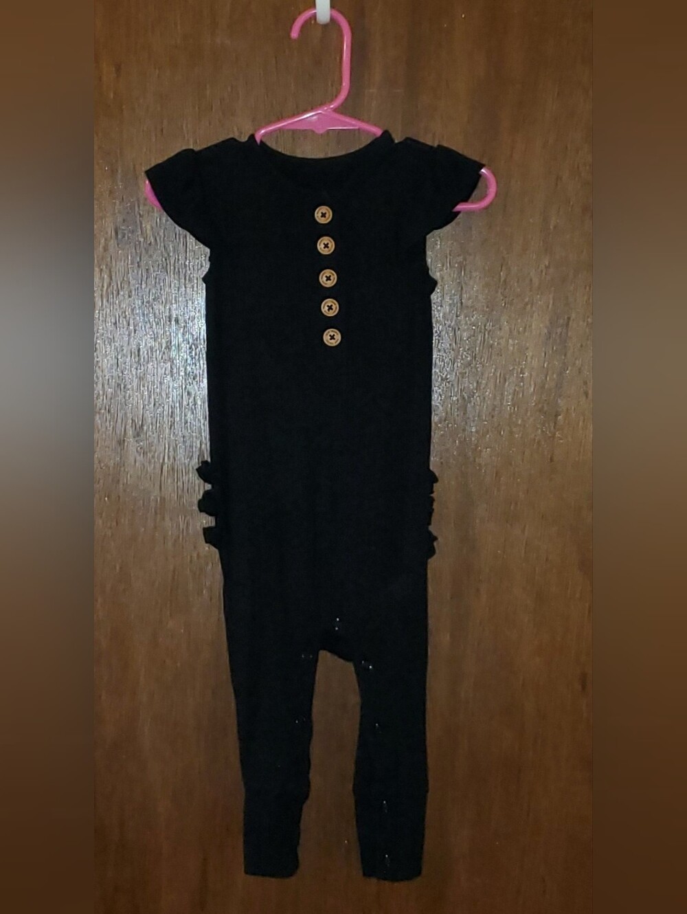 Posh Peanut Black Ribbed Henley Romper Sz 12-18 Months
